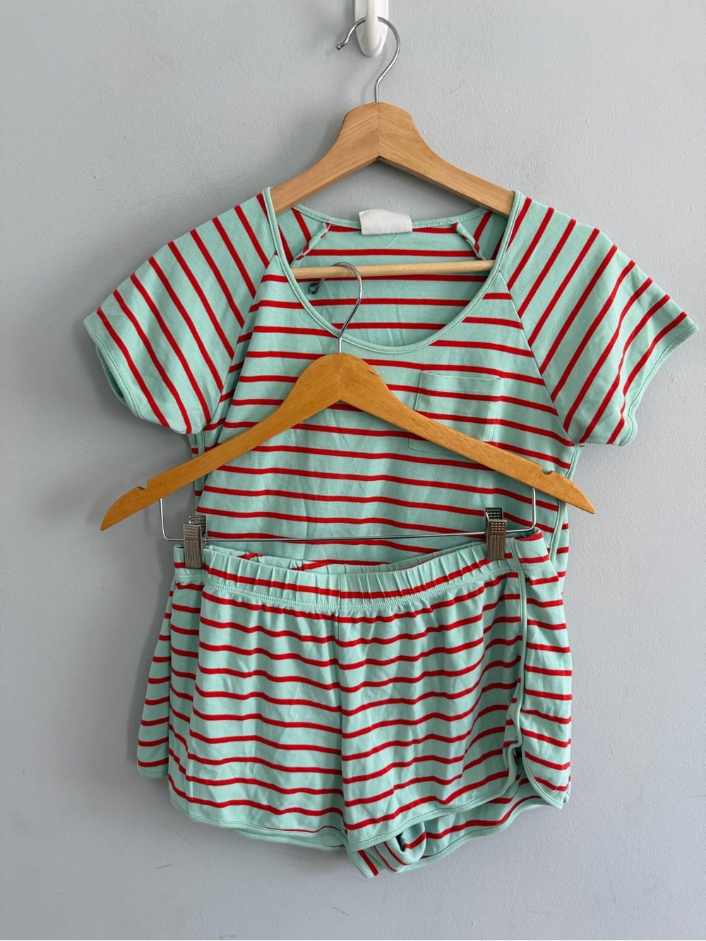 Atlantic-Pacific x Lake Pima Avery Shorts Set Maraschino Stripe Mint Green Sz S